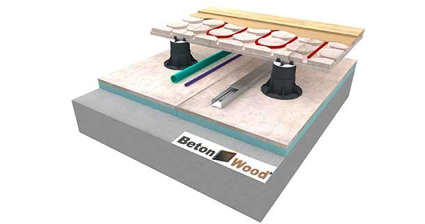 Elevated radiant heating screed system BetonRadiant on BetonStyr