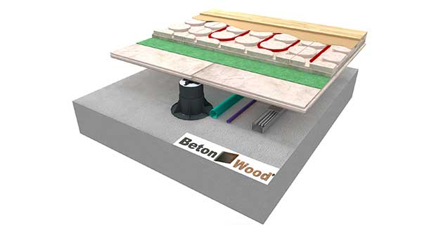 Elevated radiant heating screed system BetonRadiant on BetonWood TG