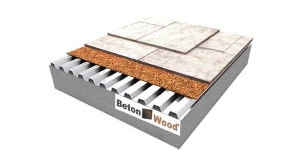 Double BetonWood and cork mat on dovetailed metal sheet