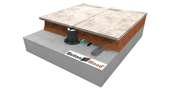 Elevated floor BetonWood on cork granules and supports