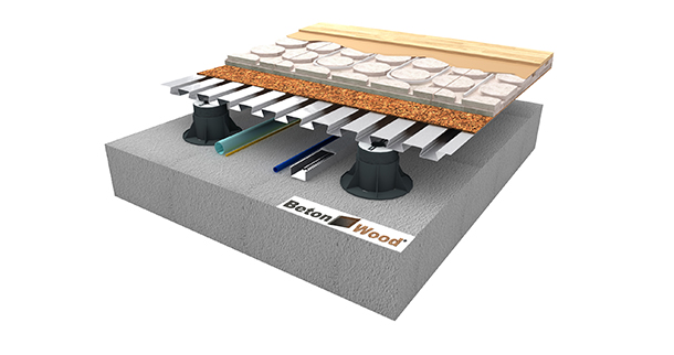 Elevated radiant screed on cork mat and a metal sheet system