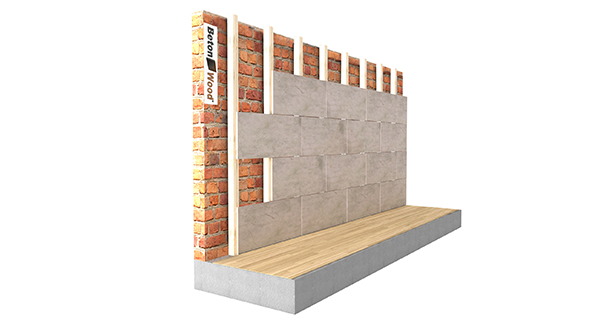 Counter-wall BetonWood on wood frame left exposed