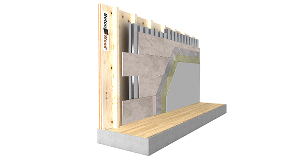 Controparete in BetonWood su lamiera e telaio in legno