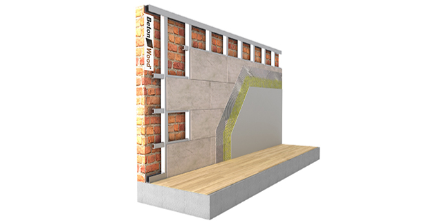 Controparete in BetonWood su struttura a telaio metallico