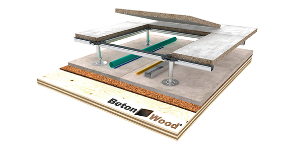 Pavimento elevato truciolare su BetonWood e sughero