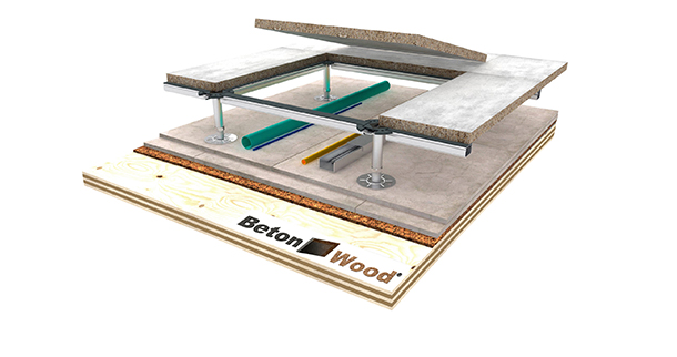 Pavimento elevato truciolare con doppio BetonWood e sughero